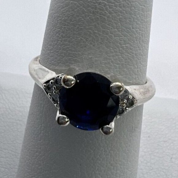 925 STERLING SILVER  RING WITH SAPPHIRE & GOSHENITE  SIZE 7 - Picture 2 of 9